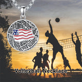 Sterling Silver American Flag Football Basketball Soccer Volleyball Tennis Baseball Pendant Necklace