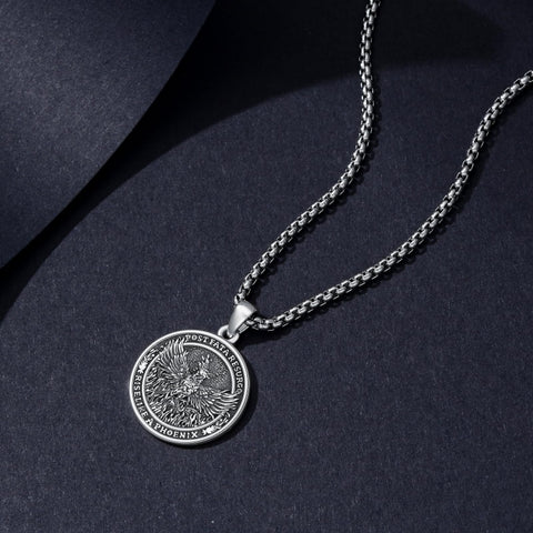 Sterling Silver Phoenix Rising Pendant Necklace NA/AA Sobriety Jewelry