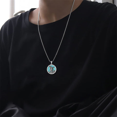 Sterling Silver St Michael St Christopher Pendant Necklace for Men