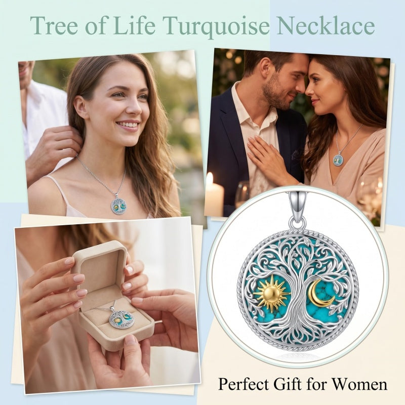 Sterling Silver Turquoise Sun and Moon AA Sobriety Celtic Knot Cross DNA Star of David Tree of Life Pendant Necklace