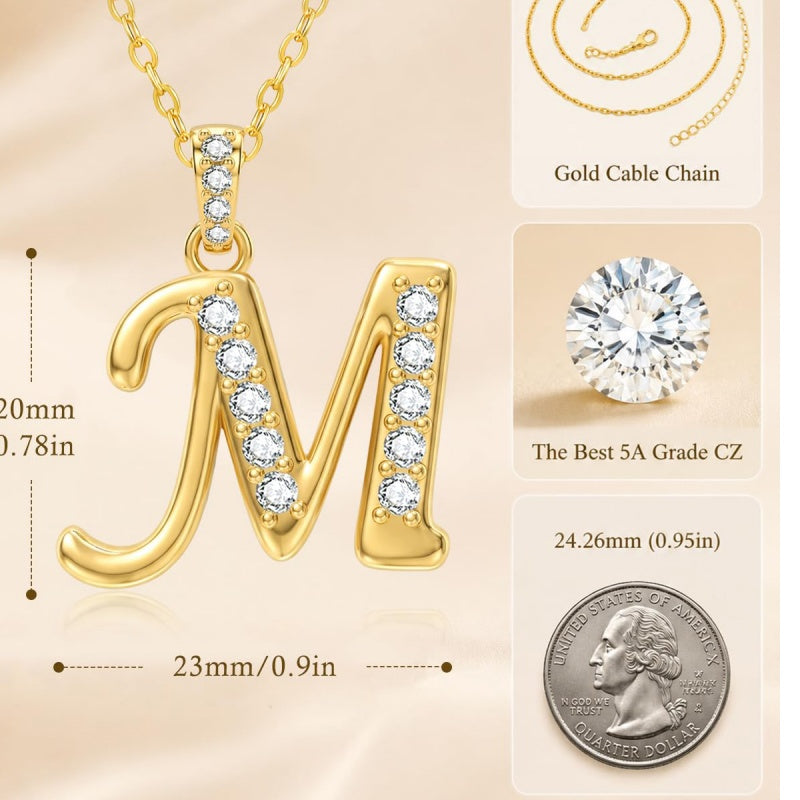 Cubic Zircon 14K Gold Plated Initial Letter A-Z Pendant Necklace