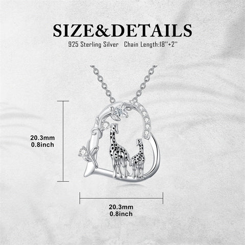 Sterling Silver Cubic Zircon Mother Daughter Mama Bear Giraffe Elephants Otters Penguins Heart Pendant Necklace