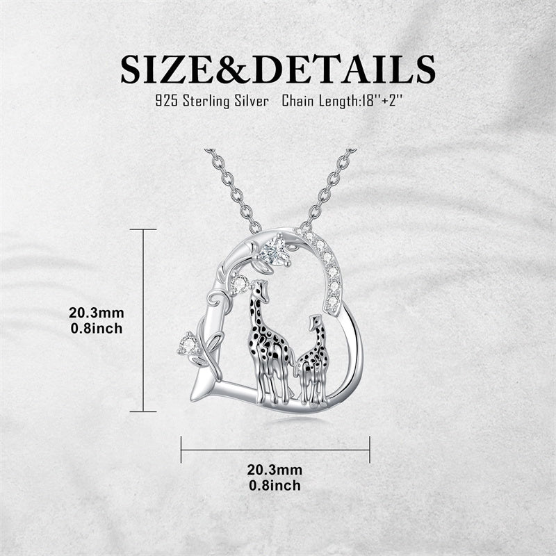Sterling Silver Cubic Zircon Mother Daughter Mama Bear Giraffe Elephants Otters Penguins Heart Pendant Necklace