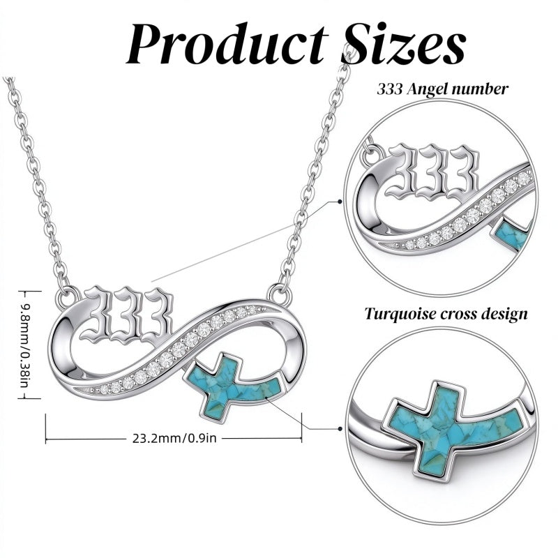 Sterling Silver Turquoise & Zirconia Infinity  111 222 333 444 777 Angel Number Pendant Necklace for Women