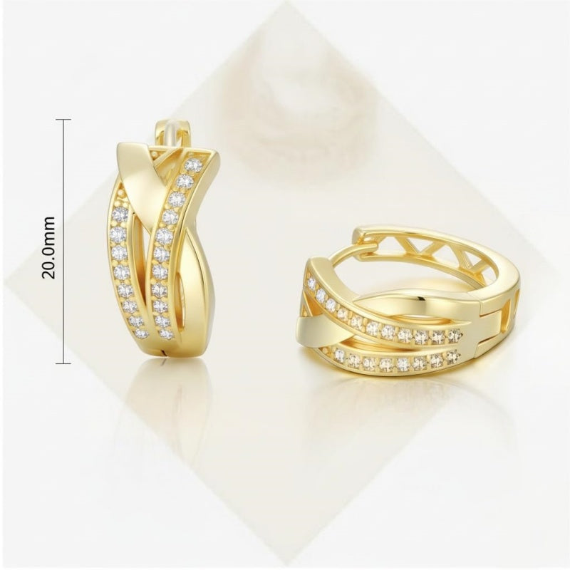 14K Gold Plated  Cubic Zircon X-shaped Hoop Earrings for Women