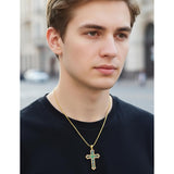 14K Gold Plated Turquoise  Abalone Shell Malachite Wood Filigree Cross Pendant Necklace