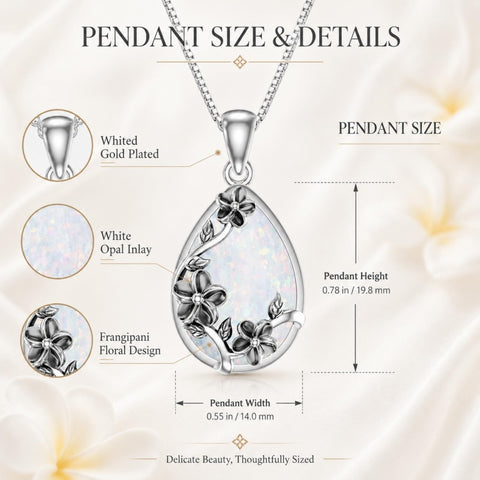 14K  White Gold Plated White Opal Flower Pendant Necklace Birthday Anniversary Jewelry Gifts for Women