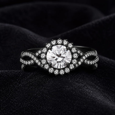 Sterling Silver 10K 14K 18K Gold Custom Engraved Moissanite Engagement Wedding Ring Halloween Gift