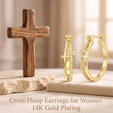 14K Gold Plated Cross Hoop Earrings  for Women Birthday Mothers Day Christmas Jewelry Gift