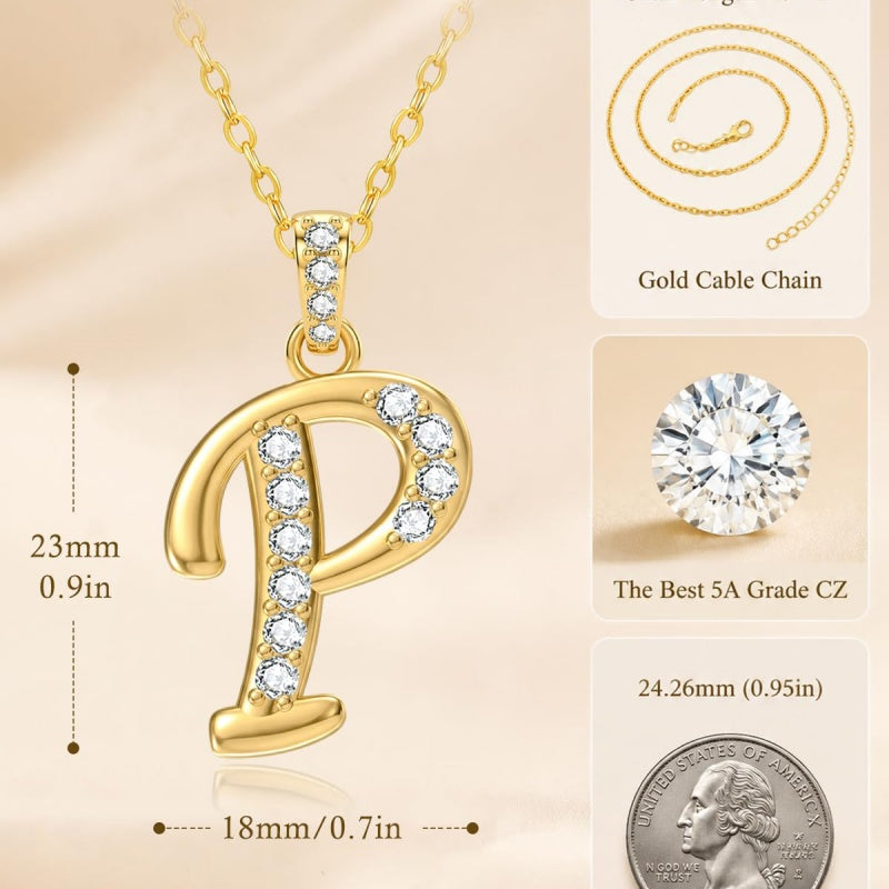 Cubic Zircon 14K Gold Plated Initial Letter A-Z Pendant Necklace