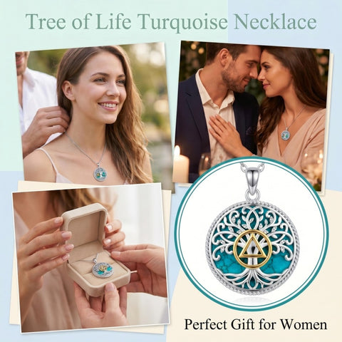 Sterling Silver Turquoise Sun and Moon AA Sobriety Celtic Knot Cross DNA Star of David Tree of Life Pendant Necklace