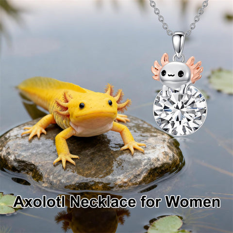 Sterling Silver 12 Month Birthstone Axolotl Pendant Necklace for Women