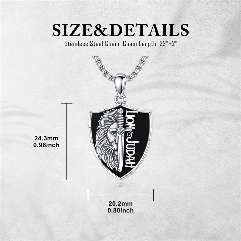 Sterling Silver Faith Bible Lion Pendant Necklace for Men