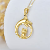 14K Yellow Gold Cat Pendant Necklace