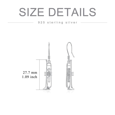 Sterling Silver Piano Drum Trumpet Music Dangle Earrings for Women