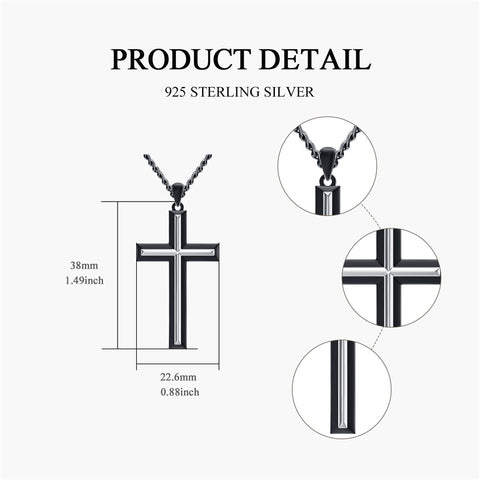 Sterling Silver Cross Religious Necklace for Men