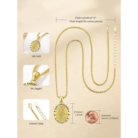 Patron Saint Medals Protection  14K Gold Plated Necklace for Men