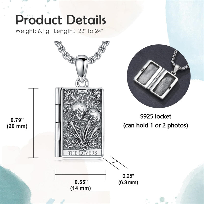 Sterling Silver Sun Moon Lovers Tarot Card Photo Locket Necklace