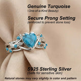Sterling Silver Personalized Engraved 1-3CT Turquoise Engagement  Wedding Promise Ring Set for Her