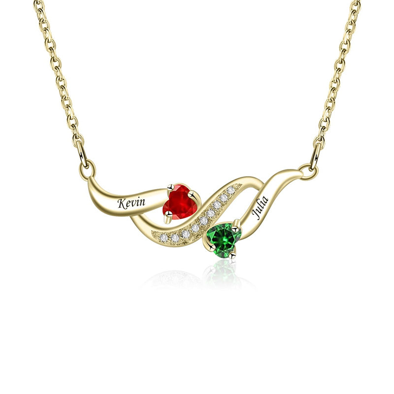 Sterling Silver Personalized Birthstone Name Wave Pendant Family Necklace