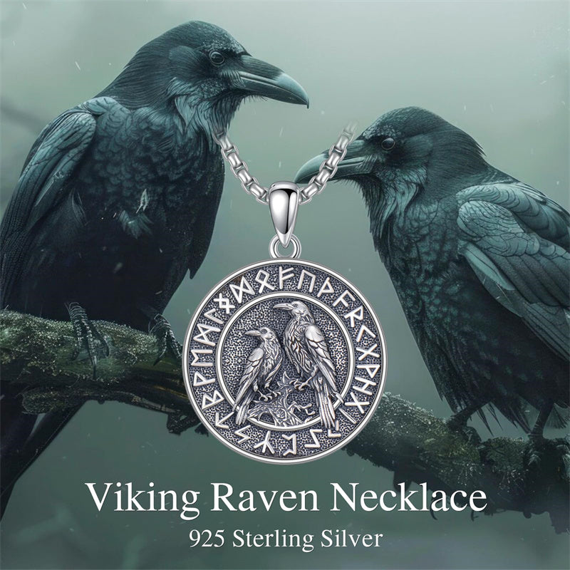 Sterling Silver Viking Raven Bear Odin Wolf Pendant Necklace for Men