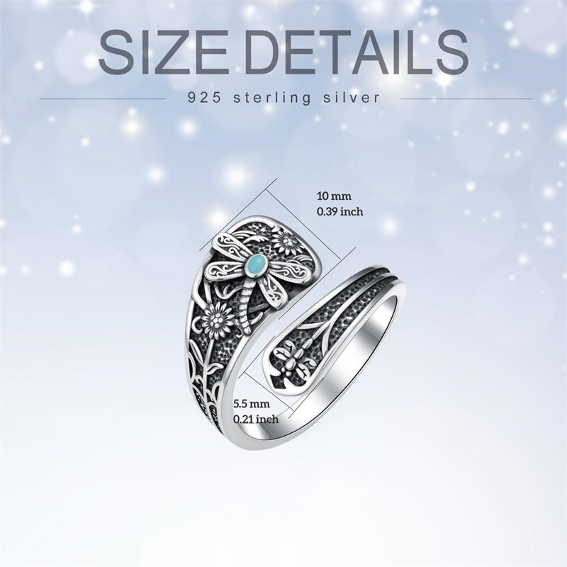 Sterling Silver Dragonfly Jesus Fish Adjustable Spoon Ring for Women