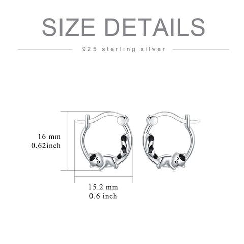 Sterling Silver Raccoon Cat Hoop Earrings