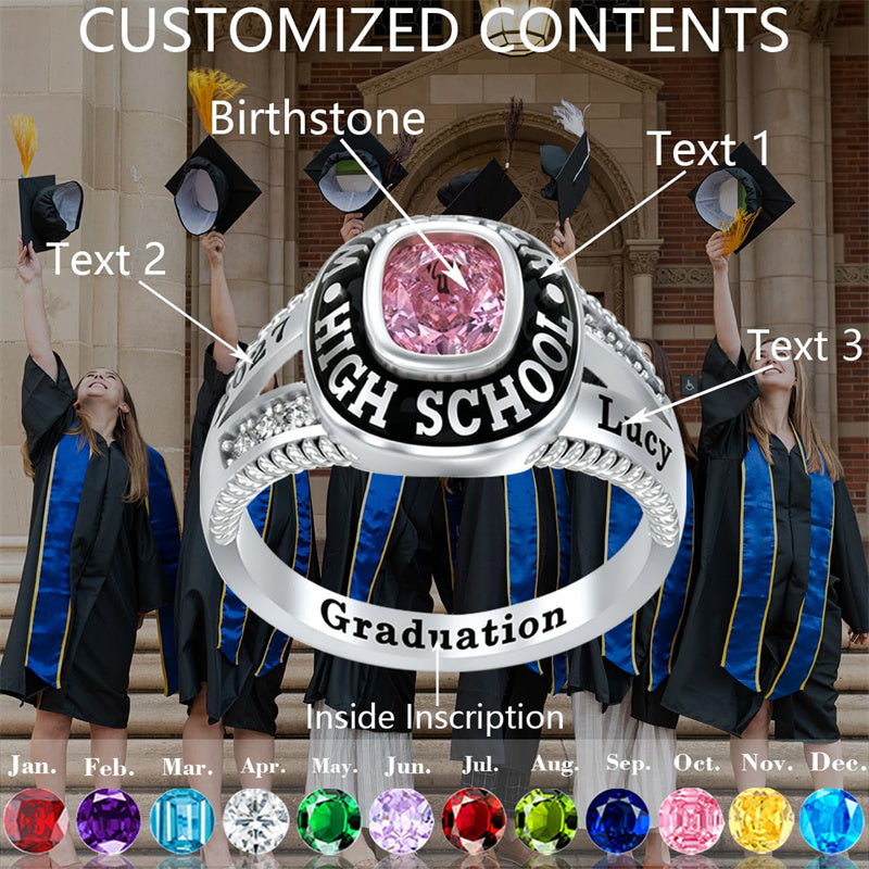 Sterling Silver Personalized Birthstone 2026 High School College Graduation Class Ring