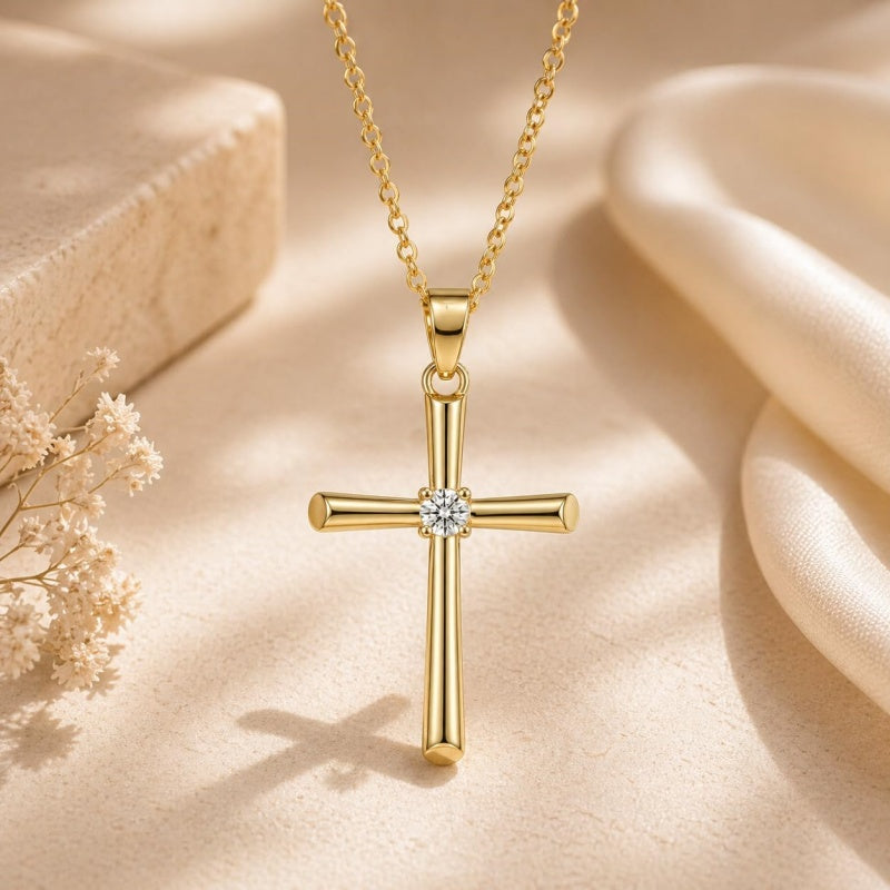 Minimalist Cross Pendant Necklace 14K Gold Plated for Women Faith Jewelry Religious Gifts