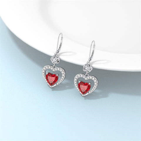 Sterling Silver Heart Cubic Zirconia Sunflower Rose Daisy Lily Lotus Hibiscus Dangle Earrings