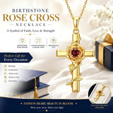 Birthstone Cross 14K Gold Plated Pendant Rose Cross Necklace for Women