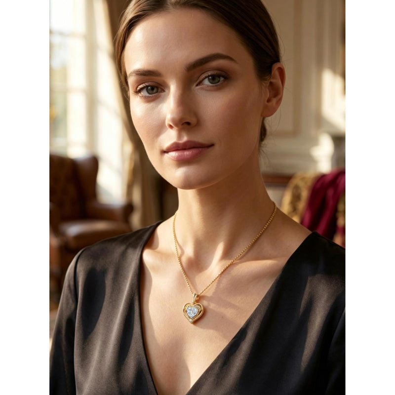 14K Gold Plated Birthstone Double Heart Pendant Necklace Love Jewelry Anniversary Birthday Mother's Day Valentine's Day Gift