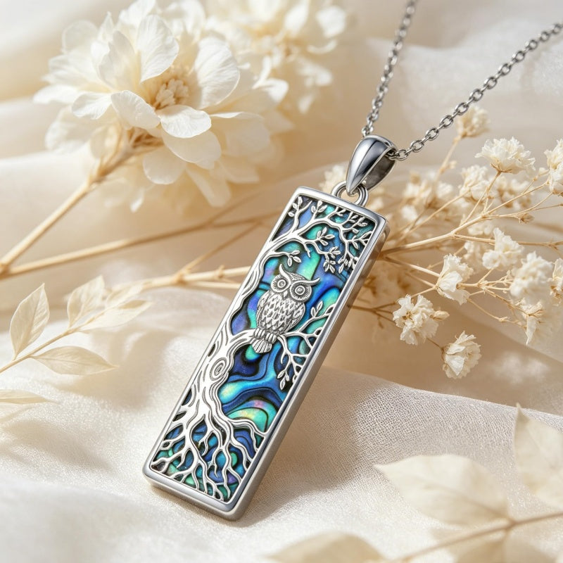 Sterling Silver Abalone Shell Bar Cardinal Bee Butterfly Hummingbird Dragonfly Phoenix Pendant Necklace for Women