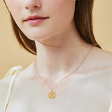 10K 14K 18K Yellow Gold Moonstone Pentagram Tree of Life Pendant Necklace