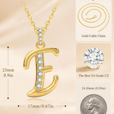Cubic Zircon 14K Gold Plated Initial Letter A-Z Pendant Necklace
