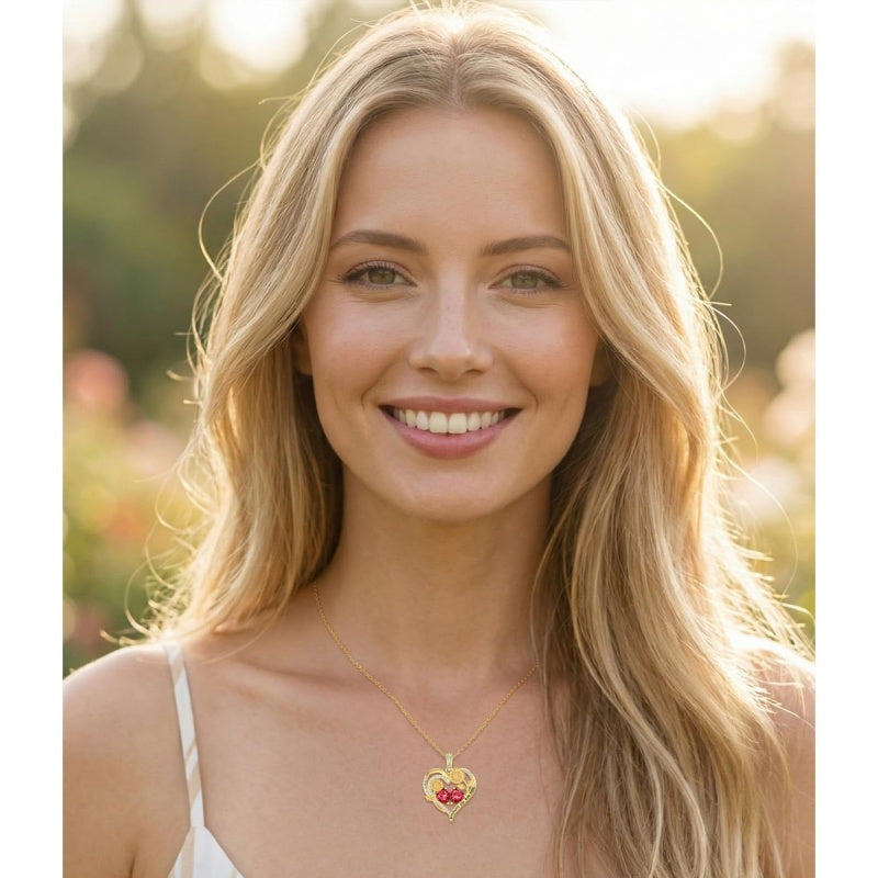 Double Birthstone Necklace 14K Gold Plated You Are My Sunshine Sunflower Necklace Heart Pendant Necklace