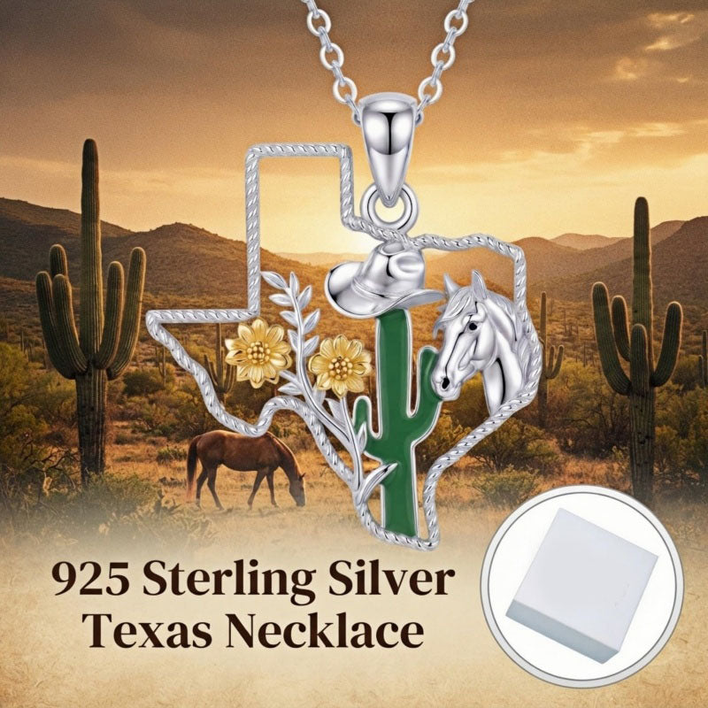 Sterling Silver  Bluebonnets Cow Skull Cowboy Hat Boot Cactus Cowgirl Texas Necklace Texas Necklace