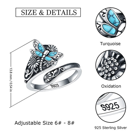 Sterling Silver Oxidized Dragonfly Butterfly Hummingbird Sea Turtle Anchor CrossTree of Life Sunflower Spoon Ring