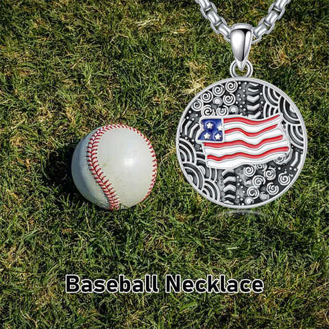 Sterling Silver American Flag Football Basketball Soccer Volleyball Tennis Baseball Pendant Necklace