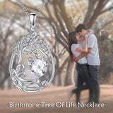 Sterling Silver Birthstone Teardrop Tree of Life Pendant Necklace