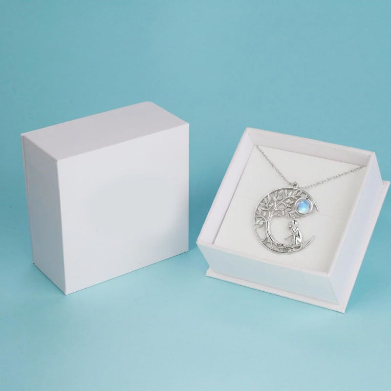 Sterling Silver Moonstone Tree of Life Wolf Cat Fox Rabbit Monkey Pendant Necklace Gift for  Birthday Christmas