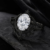 Sterling Silver 10K 14K 18K Gold Moissanite Gothic Black  Engagement Wedding Ring  for Women Halloween Gift