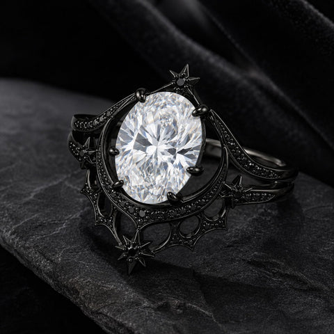 Sterling Silver 10K 14K 18K Gold Moissanite Gothic Black  Engagement Wedding Ring  for Women Halloween Gift