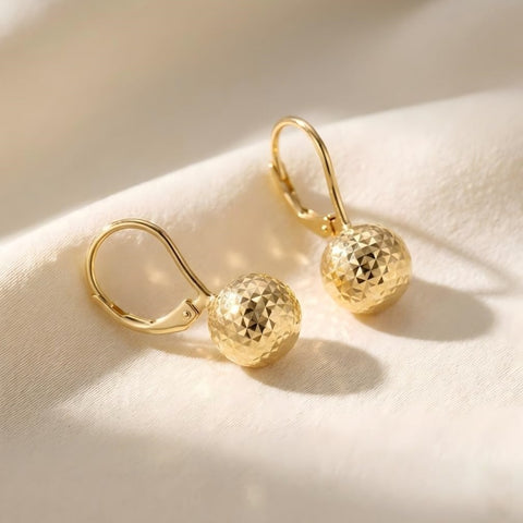 14K Gold Plated Ball Leverback Earring for Women