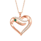 10K 14K 18K Gold  Personalized 1-4 Birthstones Engraved Heart Necklace for Women