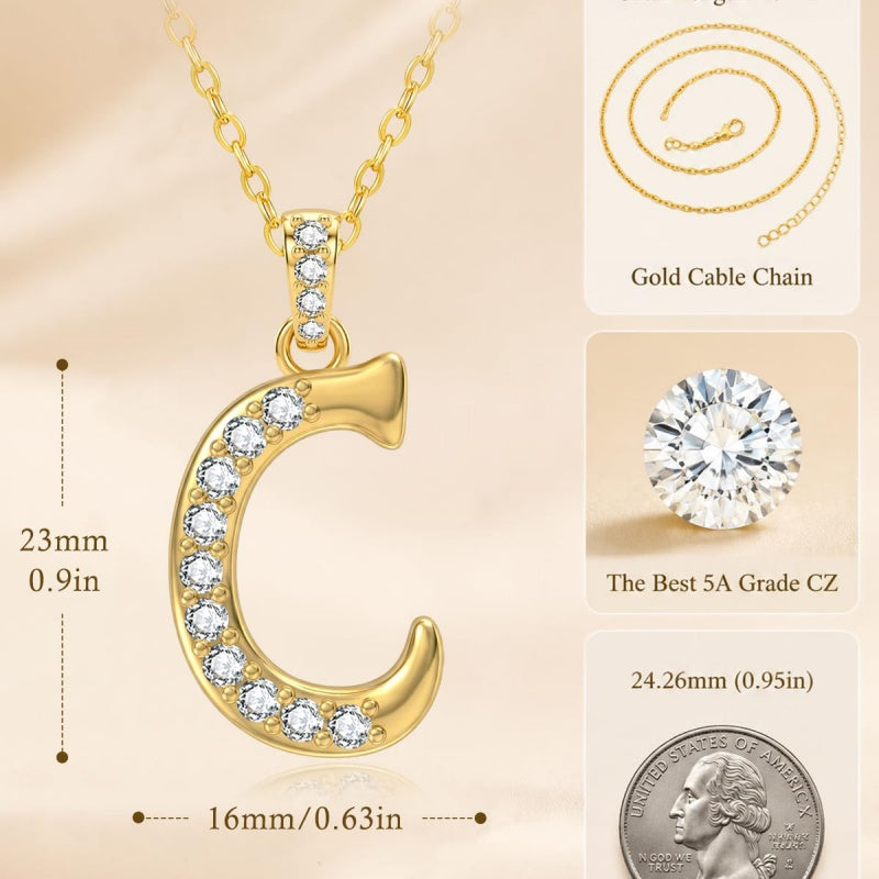 Cubic Zircon 14K Gold Plated Initial Letter A-Z Pendant Necklace