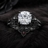 Sterling Silver 10K 14K 18K Gold Moissanite Gothic Black  Engagement Wedding Ring  for Women Halloween Gift