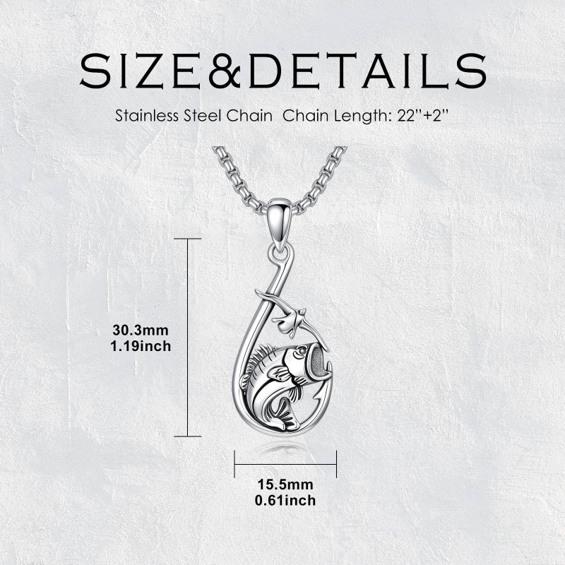 Sterling Silver Deer Bass Fish Wild Duck Fish Hook Pendant Necklace Hunting Jewelry Gifts for Men