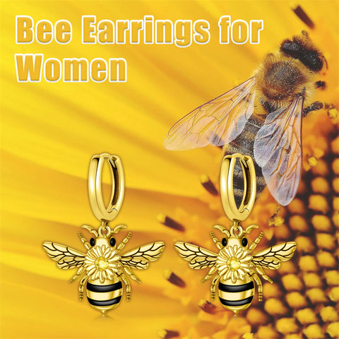 Sterling Silver  Bee Hoop Earrings