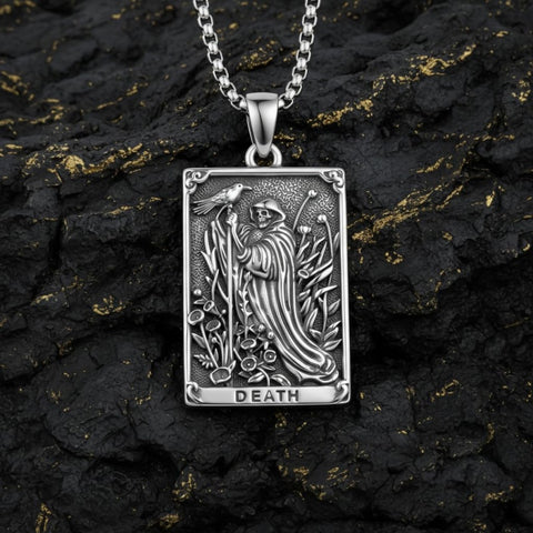 Sterling Silver Tarot Card Pendant  Necklace for Men Gothic Amulet Jewelry